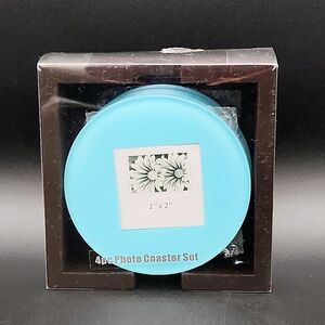 ​📸 4pc Glass Photo Coaster Set - Turquoise/Aqua